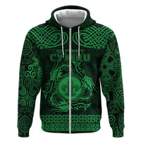Personalized Monmouthshire Sir Fynwy Zip Hoodie Green Fleur-de-lis Celtic-inspired - Wonder Print Shop