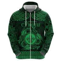 Personalized Monmouthshire Sir Fynwy Zip Hoodie Green Fleur-de-lis Celtic-inspired - Wonder Print Shop