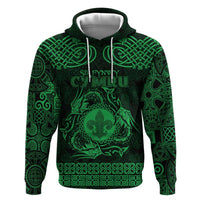 Personalized Monmouthshire Sir Fynwy Zip Hoodie Green Fleur-de-lis Celtic-inspired - Wonder Print Shop
