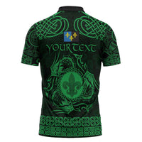 Personalized Monmouthshire Sir Fynwy Zipper Polo Shirt Green Fleur-de-lis Celtic-inspired - Wonder Print Shop