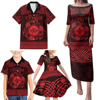 Personalized Monmouthshire Sir Fynwy Family Matching Puletasi and Hawaiian Shirt Red Fleur-de-lis Celtic-inspired - Wonder Print Shop