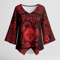 Personalized Monmouthshire Sir Fynwy Kimono Sleeve Blouse Red Fleur-de-lis Celtic-inspired - Wonder Print Shop