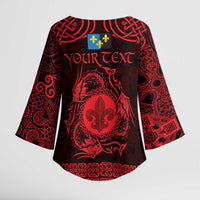 Personalized Monmouthshire Sir Fynwy Kimono Sleeve Blouse Red Fleur-de-lis Celtic-inspired - Wonder Print Shop