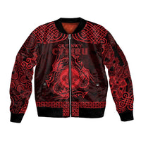 Personalized Monmouthshire Sir Fynwy Sleeve Zip Bomber Jacket Red Fleur-de-lis Celtic-inspired - Wonder Print Shop