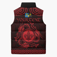 Personalized Monmouthshire Sir Fynwy Sleeveless Puffer Jacket Red Fleur-de-lis Celtic-inspired - Wonder Print Shop