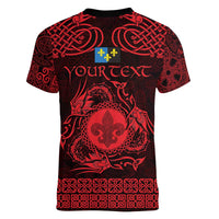 Personalized Monmouthshire Sir Fynwy Women V-Neck T-Shirt Red Fleur-de-lis Celtic-inspired - Wonder Print Shop