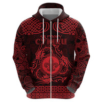 Personalized Monmouthshire Sir Fynwy Zip Hoodie Red Fleur-de-lis Celtic-inspired - Wonder Print Shop