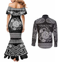 Personalized Montgomeryshire Sir Drefaldwyn Couples Matching Mermaid Dress and Long Sleeve Button Shirt Black Water Triskele Celtic-inspired - Wonder Print Shop