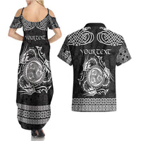 Personalized Montgomeryshire Sir Drefaldwyn Couples Matching Summer Maxi Dress and Hawaiian Shirt Black Water Triskele Celtic-inspired - Wonder Print Shop