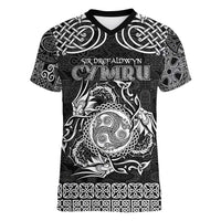 Personalized Montgomeryshire Sir Drefaldwyn Women V-Neck T-Shirt Black Water Triskele Celtic-inspired - Wonder Print Shop