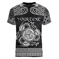 Personalized Montgomeryshire Sir Drefaldwyn Women V-Neck T-Shirt Black Water Triskele Celtic-inspired - Wonder Print Shop