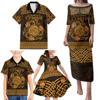 Personalized Montgomeryshire Sir Drefaldwyn Family Matching Puletasi and Hawaiian Shirt Gold Water Triskele Celtic-inspired - Wonder Print Shop
