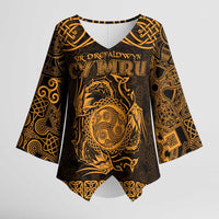 Personalized Montgomeryshire Sir Drefaldwyn Kimono Sleeve Blouse Gold Water Triskele Celtic-inspired - Wonder Print Shop