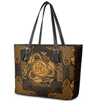 Personalized Montgomeryshire Sir Drefaldwyn Leather Tote Bag Gold Water Triskele Celtic-inspired - Wonder Print Shop