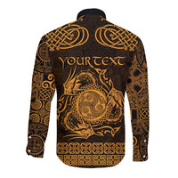 Personalized Montgomeryshire Sir Drefaldwyn Long Sleeve Button Shirt Gold Water Triskele Celtic-inspired - Wonder Print Shop