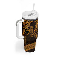 Personalized Montgomeryshire Sir Drefaldwyn Tumbler With Handle Gold Water Triskele Celtic-inspired - Wonder Print Shop