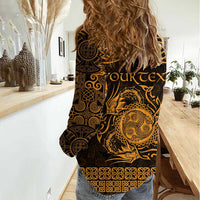 Personalized Montgomeryshire Sir Drefaldwyn Women Casual Shirt Gold Water Triskele Celtic-inspired - Wonder Print Shop