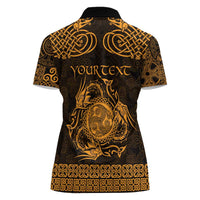 Personalized Montgomeryshire Sir Drefaldwyn Women Polo Shirt Gold Water Triskele Celtic-inspired - Wonder Print Shop