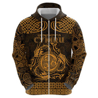 Personalized Montgomeryshire Sir Drefaldwyn Zip Hoodie Gold Water Triskele Celtic-inspired - Wonder Print Shop