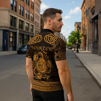 Personalized Montgomeryshire Sir Drefaldwyn Zipper Polo Shirt Gold Water Triskele Celtic-inspired - Wonder Print Shop