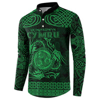 Personalized Montgomeryshire Sir Drefaldwyn Button Sweatshirt Green Water Triskele Celtic-inspired - Wonder Print Shop
