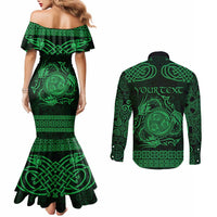 Personalized Montgomeryshire Sir Drefaldwyn Couples Matching Mermaid Dress and Long Sleeve Button Shirt Green Water Triskele Celtic-inspired - Wonder Print Shop