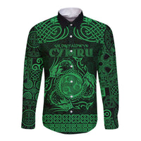 Personalized Montgomeryshire Sir Drefaldwyn Long Sleeve Button Shirt Green Water Triskele Celtic-inspired - Wonder Print Shop