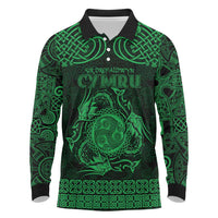 Personalized Montgomeryshire Sir Drefaldwyn Long Sleeve Polo Shirt Green Water Triskele Celtic-inspired - Wonder Print Shop