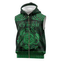 Personalized Montgomeryshire Sir Drefaldwyn Sleeveless Zip Hoodie Green Water Triskele Celtic-inspired - Wonder Print Shop