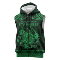 Personalized Montgomeryshire Sir Drefaldwyn Sleeveless Zip Hoodie Green Water Triskele Celtic-inspired - Wonder Print Shop