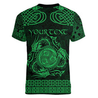 Personalized Montgomeryshire Sir Drefaldwyn Women V-Neck T-Shirt Green Water Triskele Celtic-inspired - Wonder Print Shop