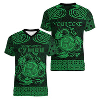 Personalized Montgomeryshire Sir Drefaldwyn Women V-Neck T-Shirt Green Water Triskele Celtic-inspired - Wonder Print Shop