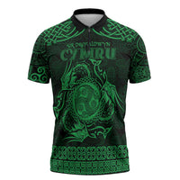 Personalized Montgomeryshire Sir Drefaldwyn Zipper Polo Shirt Green Water Triskele Celtic-inspired - Wonder Print Shop