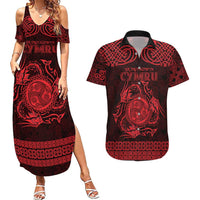 Personalized Montgomeryshire Sir Drefaldwyn Couples Matching Summer Maxi Dress and Hawaiian Shirt Red Water Triskele Celtic-inspired - Wonder Print Shop
