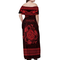 Personalized Montgomeryshire Sir Drefaldwyn Off Shoulder Maxi Dress Red Water Triskele Celtic-inspired - Wonder Print Shop