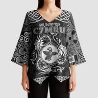 Personalized Pembrokeshire Sir Benfro Kimono Sleeve Blouse Black Puffin Celtic-inspired - Wonder Print Shop