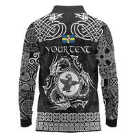 Personalized Pembrokeshire Sir Benfro Long Sleeve Polo Shirt Black Puffin Celtic-inspired - Wonder Print Shop