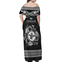 Personalized Pembrokeshire Sir Benfro Off Shoulder Maxi Dress Black Puffin Celtic-inspired - Wonder Print Shop