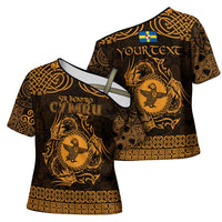 Personalized Pembrokeshire Sir Benfro Cross Shoulder Shirt Gold Puffin Celtic-inspired - Wonder Print Shop