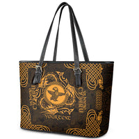 Personalized Pembrokeshire Sir Benfro Leather Tote Bag Gold Puffin Celtic-inspired - Wonder Print Shop