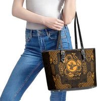 Personalized Pembrokeshire Sir Benfro Leather Tote Bag Gold Puffin Celtic-inspired - Wonder Print Shop
