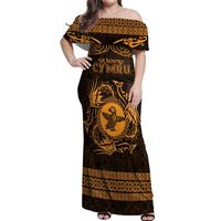 Personalized Pembrokeshire Sir Benfro Off Shoulder Maxi Dress Gold Puffin Celtic-inspired - Wonder Print Shop