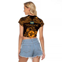 Personalized Pembrokeshire Sir Benfro Raglan Cropped T Shirt Gold Puffin Celtic-inspired - Wonder Print Shop