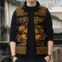 Personalized Pembrokeshire Sir Benfro Sleeveless Puffer Jacket Gold Puffin Celtic-inspired - Wonder Print Shop