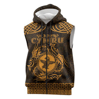 Personalized Pembrokeshire Sir Benfro Sleeveless Zip Hoodie Gold Puffin Celtic-inspired - Wonder Print Shop