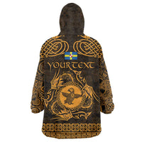 Personalized Pembrokeshire Sir Benfro Wearable Blanket Hoodie Gold Puffin Celtic-inspired - Wonder Print Shop