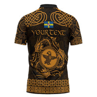 Personalized Pembrokeshire Sir Benfro Zipper Polo Shirt Gold Puffin Celtic-inspired - Wonder Print Shop