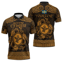 Personalized Pembrokeshire Sir Benfro Zipper Polo Shirt Gold Puffin Celtic-inspired - Wonder Print Shop