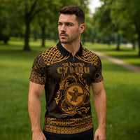 Personalized Pembrokeshire Sir Benfro Zipper Polo Shirt Gold Puffin Celtic-inspired - Wonder Print Shop