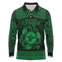 Personalized Pembrokeshire Sir Benfro Long Sleeve Polo Shirt Green Puffin Celtic-inspired - Wonder Print Shop